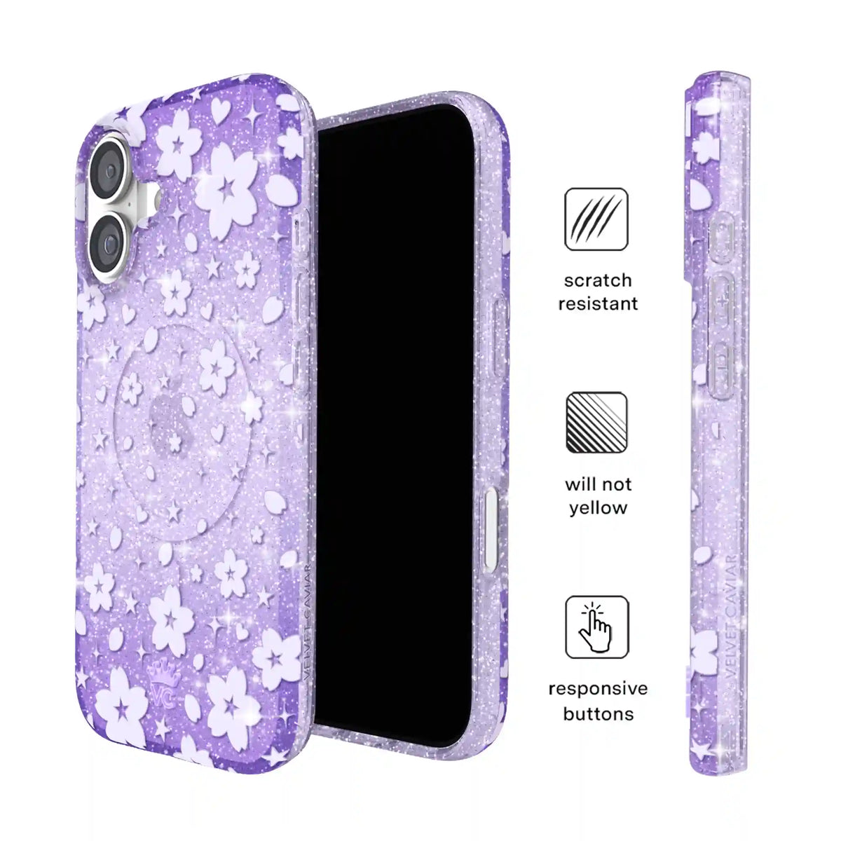 Lavender Cherry Blossom Glitter iPhone Case