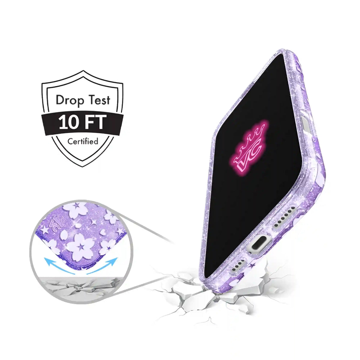 Lavender Cherry Blossom Glitter iPhone Case