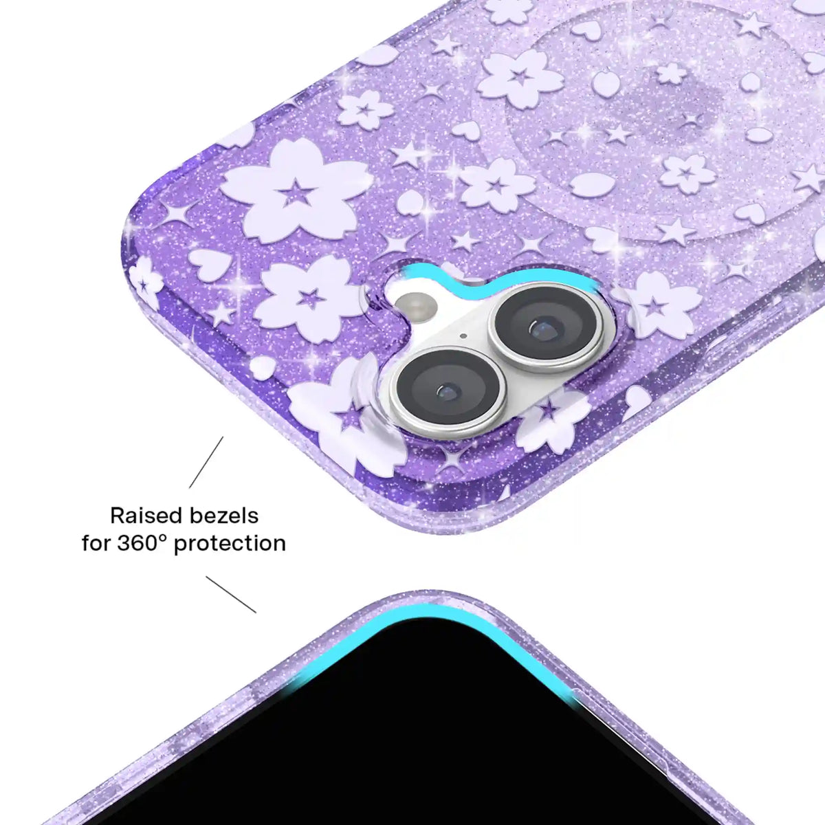 Lavender Cherry Blossom Glitter iPhone Case