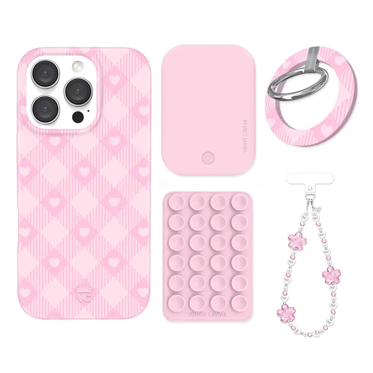 Dolly Pink Gingham iPhone Bundle Set - Grip
