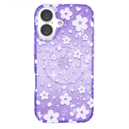Lavender Cherry Blossom Glitter iPhone Case