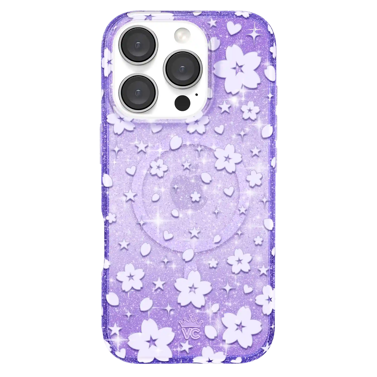 Lavender Cherry Blossom Glitter iPhone Case