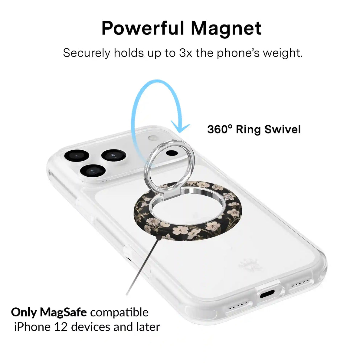Nightbloom Gold Chrome Floral MagSafe Grip Ring