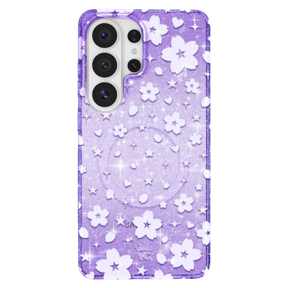Lavender Cherry Blossom Glitter Samsung Case