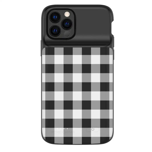 Black Gingham iPhone Charging Case